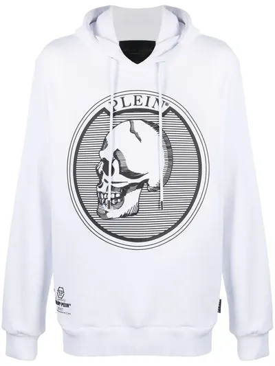 Philipp Plein Outline Skull Crystal Hoodie In White