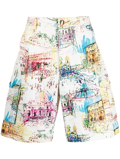 Valentino Men's Roman Sketches Bermuda Cargo Shorts In Multicolor