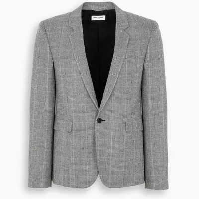 Saint Laurent Prince Of Wales Pattern Blazer In Grey