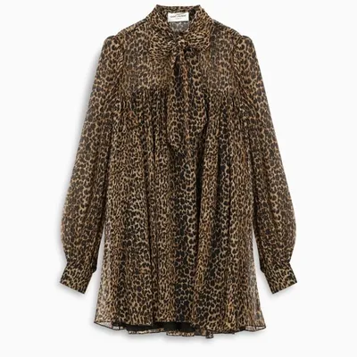 Saint Laurent Leopard-print Dress In Brown