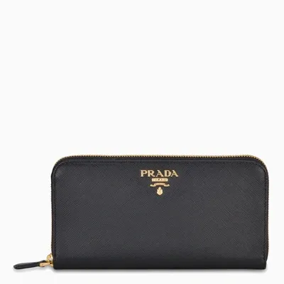 Prada Saffiano Wallet With Gold-tone Logo In Black