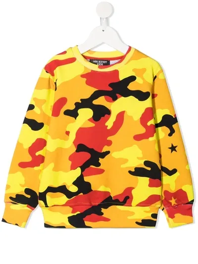 Neil Barrett Kids' Camouflage Print Cotton Sweatshirt In Yellow