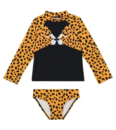 Stella Mccartney Kids' Cheetah-print Swimwear Set In Black