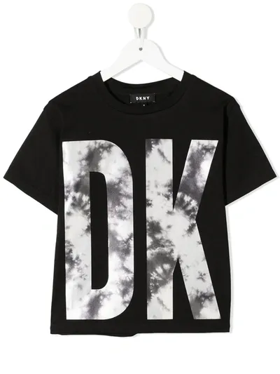 Dkny Kids' Cloud Wash Logo Print T-shirt In Black