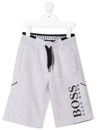 Bosswear Kids' Logo-print Drawstring Track Shorts In Grey