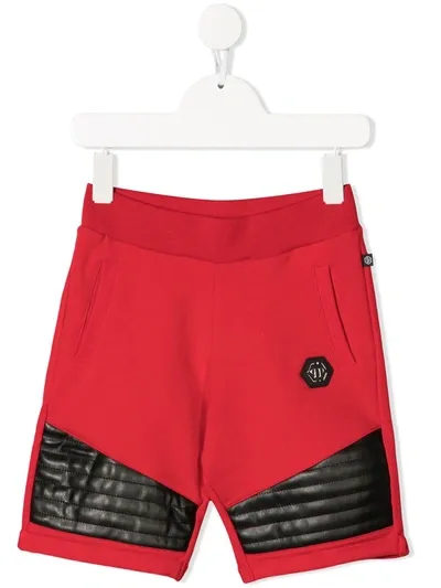 Philipp Plein Junior Kids' Padded Panel Track Shorts In Red