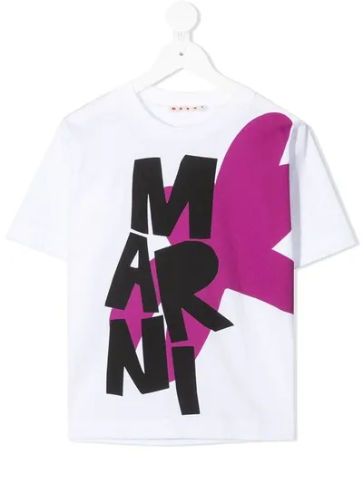 Marni Teen Logo-print Cotton T-shirt In White