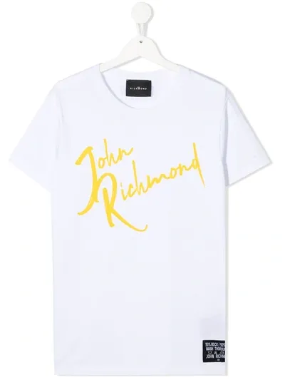 John Richmond Junior Kids' Signature Logo Print Cotton T-shirt In White