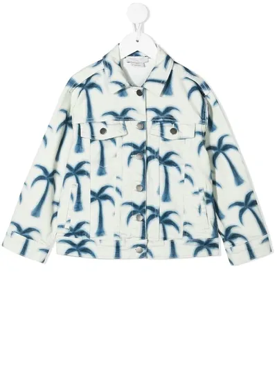 Stella Mccartney Kids' Palm Tree Print Denim Jacket In White