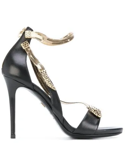 Roberto Cavalli Snake Motif Stiletto Sandals In Black