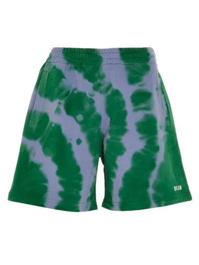 Msgm Tie Dye Cotton Jersey Shorts In Green