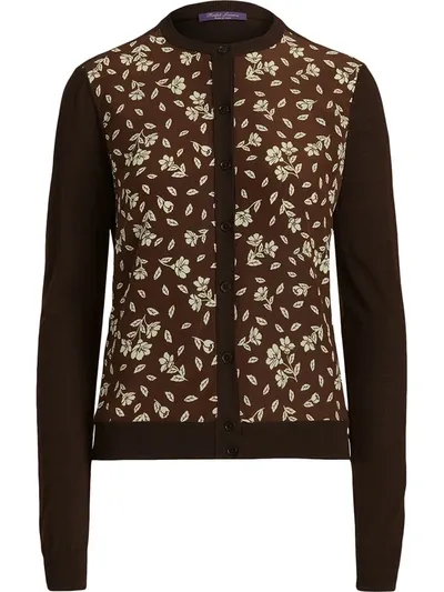 Ralph Lauren Floral-print Mulberry Silk Cardigan In Brown