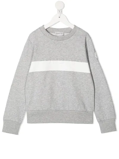 Moncler Teen Crew-neck Striped Sweatshirt In Grey