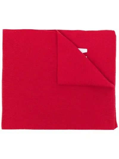 Dsquared2 Embroidered-logo Ribbed-knit Scarf In Red