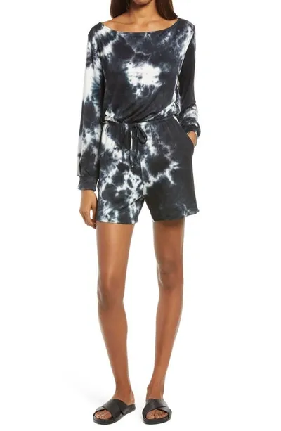 Fraiche By J Tie Dye Long Sleeve Romper In Black