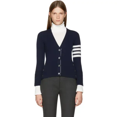 Thom Browne Navy Cashmere Striped Armband Cardigan