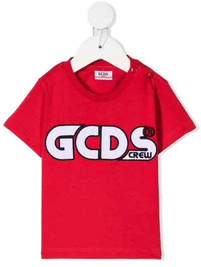 Gcds Babies' Teen Embroidered Logo Cotton T-shirt In Rosso