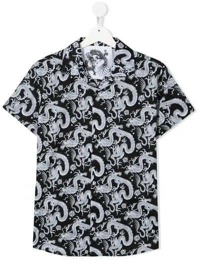 John Richmond Junior Teen Hawaiian Dragon Print Shirt In Black