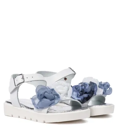 Monnalisa Kids' Floral Leather Sandals In White