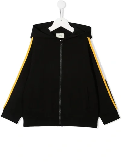 Fendi Teen Logo Stripe Zip-up Hoodie In 黑色