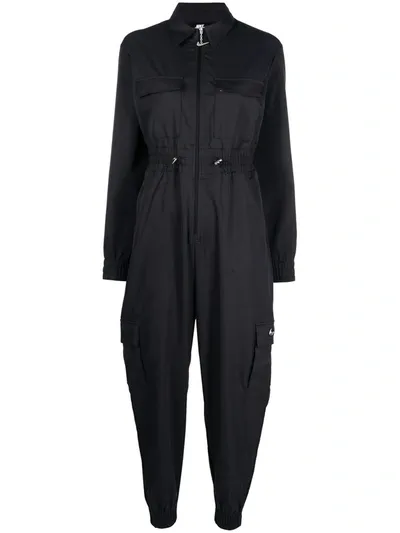 Nike Swoosh Drawstring Twill Jumpsuit In Black