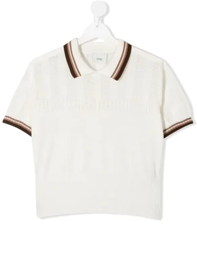 Fendi Teen Ff-perforated Polo Shirt In Neutrals