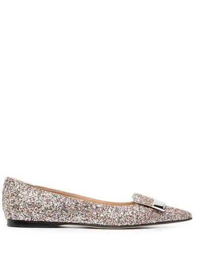 Sergio Rossi Glitter Pointed Toe Ballerinas In Neutrals