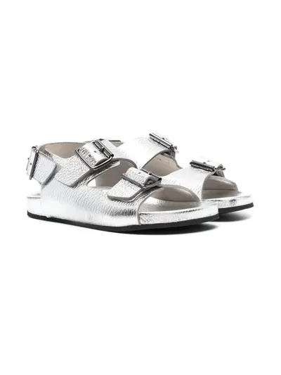 Gallucci Teen Double Buckle Strap Sandals In Silver