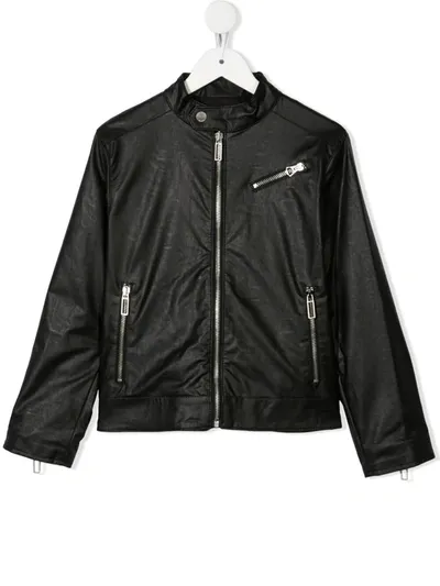 Paolo Pecora Kids' Leather-effect Bomber Jacket In Black