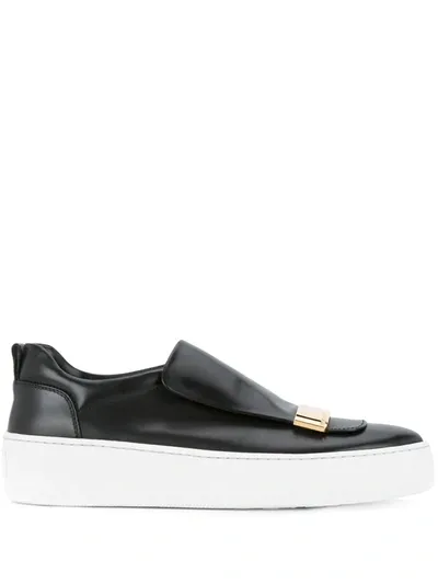 Sergio Rossi Plaque Detail Slip-on Sneakers In Black/gold