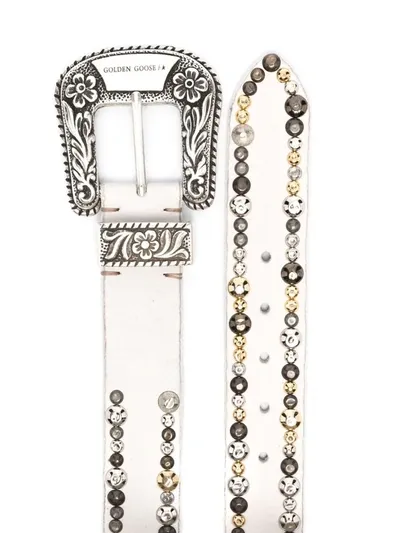 Golden Goose Stud-embellished Metallic Leather Belt In White