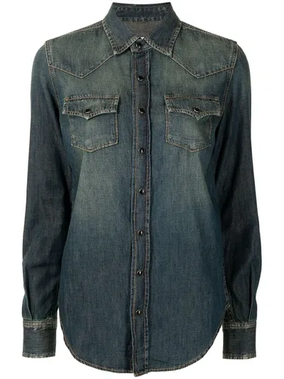 Saint Laurent Deep Washed-blue Press-stud Denim Shirt