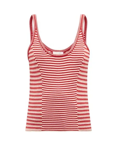 Chloé Scoop-neck Striped Cotton Knitted Tank Top In Red