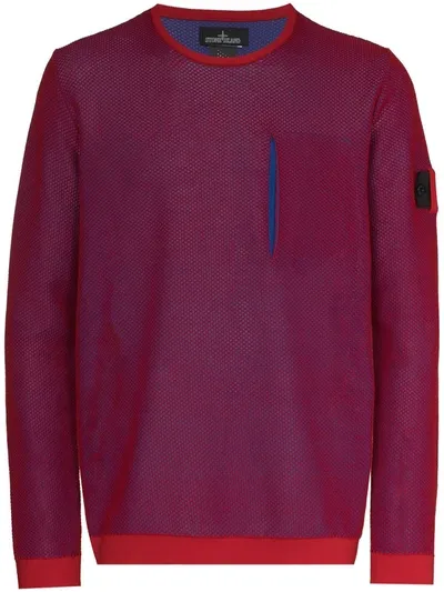 Stone Island Shadow Project Mesh-overlay Crew-neck Sweatshirt In Red