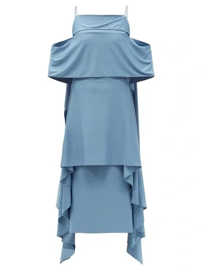 Ferragamo Off-the-shoulder Tiered Jersey Dress In Blue