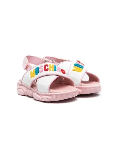 Moschino Kids' Appliqué Logo Touch-strap Sandals In Bianco-rosa