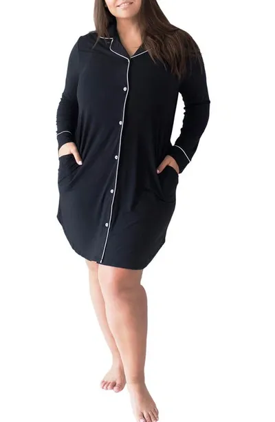 Kindred Bravely Clea Classic Long Sleeve Sleep Shirt In Black