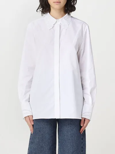 Chloé Cotton Embroidered-collar Shirt In White