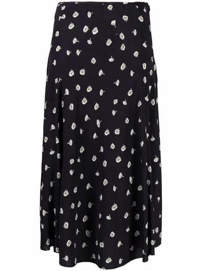 Rag & Bone Floral-print Jacquard Midi Skirt In Schwarz