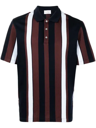 Ferragamo Striped Cotton Polo Shirt In Blue