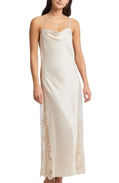 Rya Collection Darling Lace-inset Satin Gown In Ivory