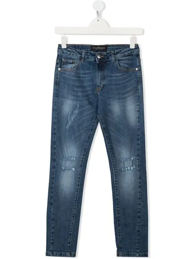 John Richmond Junior Teen Logo-print Distressed Jeans In Blue