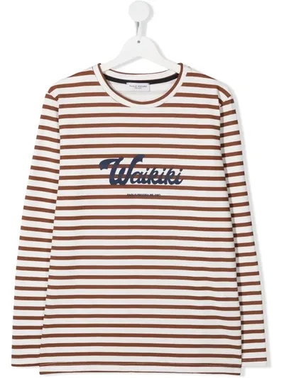 Paolo Pecora Kids' Striped Logo-print T-shirt In Brown