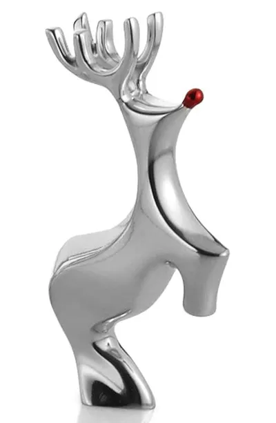 Nambe Holiday Miniature Red-nosed Reindeer Figurine In Silver