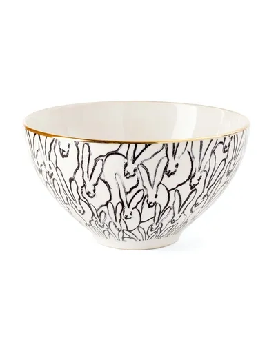 Hunt Slonem Rabbit Run Cereal Bowl With Gold Rim In White Multi