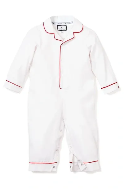 Petite Plume Kids' Solid Collared Coverall W/ Contrast Piping In White