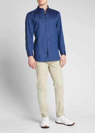 Ermenegildo Zegna Relaxed-fit Button-down Linen Shirt In Blue