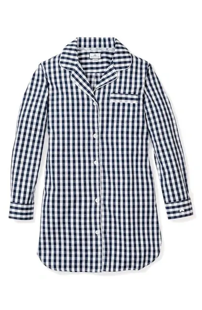 Petite Plume Gingham Cotton Nightshirt In Navywhite