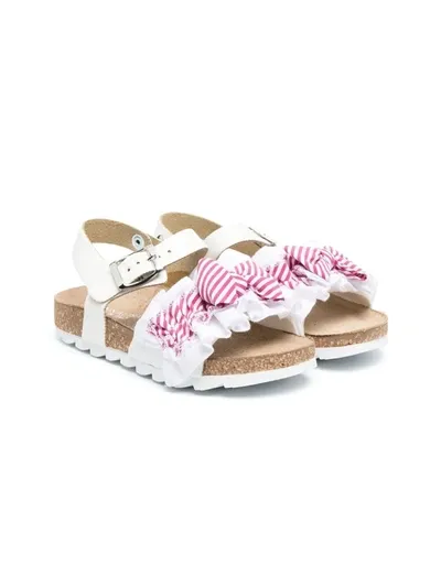 Monnalisa Kids' Striped Bow-detail Sandals In Bianco/fucsia