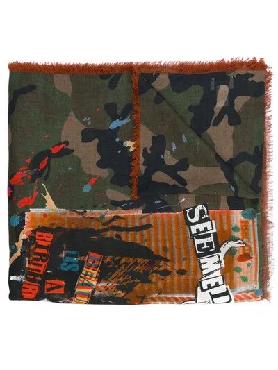 Valentino Garavani Thin Camouflage Print Scarf In Green